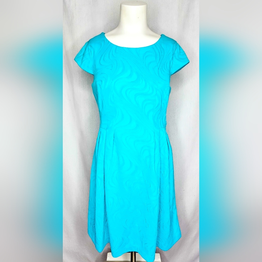 R&K Aqua Turquoise Blue Cap Sleeve Fit & Flare Dress Size 10P - Picture 1 of 11